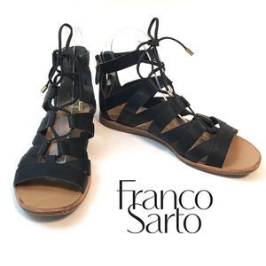 Franco Sarto Black Vegan Leather Gladiator Sandals Womens Sz 6